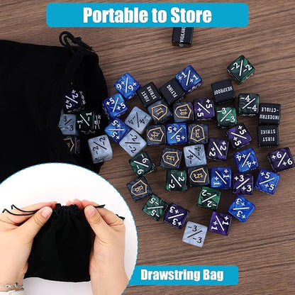 60PCS MTG Counters Set, Anglekai MTG Dice Counters for TCG Card Games, 10P Life Ability Keywords/ 40P -1/+1 Buff Tokens/ 10P Shield/Bag
