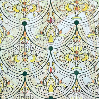 3D Stained Glass Window Film, Decorative Window Privacy Film for Bathroom,Front Door,Home, Sun Blocking Heat Control,Static Cling, Golden Ironwork 17.5inch x 47.24inch