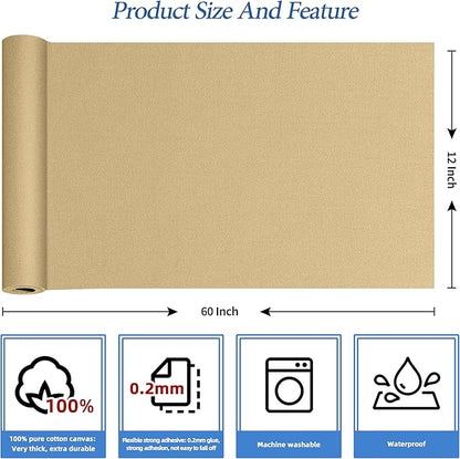 KING MOUNTAIN Canvas Iron on Patch,12"×60",Waterproof 100% Cotton Fabric Repair Patch,Used for Various Sofa,Tent,Clothes,Seats,Suitcases (Flaxen,Waterproof)