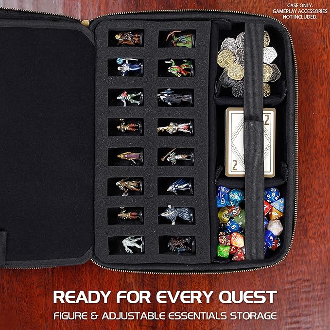 ENHANCE RPG Organizer Case - DnD Binder with Built-in Character Sheet Holder and Erasable Scribe Panel, Dice Rolling Area, Removable Pen Pouch, Miniature Foam Tray, Wrist Strap