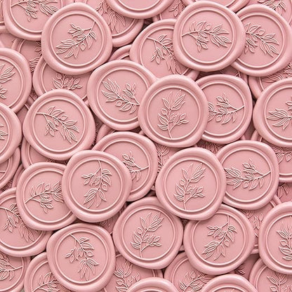 PONATIA 50 Pcs Dusty Rose Wax Seal Stickers - Eucalyptus Leaf, Perfect for Wedding Invitations, Gift Wrapping & More