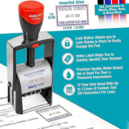 MaxMark Heavy Duty Self Inking Date Stamp with Phrase Mailed - Red Ink