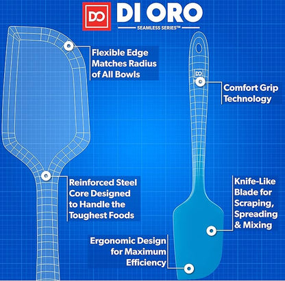 DI ORO Silicone Spatula - 600°F Heat-Resistant Rubber Kitchen Spatula for Baking, Scraping, & Mixing - BPA Free Nonstick Cookware Safe Flexible Utensil for Cooking - Seamless & Dishwasher Safe (Blue)