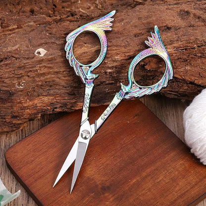 Embroidery Scissors - Small Vintage Sharp Detail Shears for DIY Craft, Sewing, Artwork, Needlework Yarn, Fabric Cutting, Thread Snips, 5in Rainbow Peacock Style