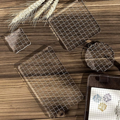 Whaline Large Acrylic Stamp Block Clear Stamping Tools Set with Grid Lines for Art Crafts Scrapbooking, 4 Pack