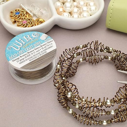 The Beadsmith Wire Elements Craft Wire – Tarnish Resistant, Soft Temper, Round, Vintage Bronze Color – 0.51mm, 24 Gauge, 20 Yard Spool – Jewelry Making, Wire Wrapping, Floral, & Other DIY Crafts