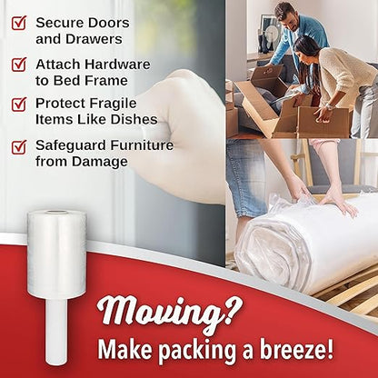 8 Pack Industrial Strength Mini Hand Stretch Wrap 5" 1000 Ft. Roll 80 Gauge Thick, Shrink Wrap Roll for Moving Supplies, Furniture, Pallets, Plastic Wrap for Packing, Heavy Duty Stretch Film