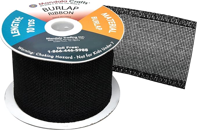 Mandala Crafts Black Burlap Ribbon 2.5 Inches Wide Jute Ribbons for Crafts - 20 Yds Roll Rustic Burlap Wrap Trim Ribbons for Wreaths Bows Wedding Party Decoration
