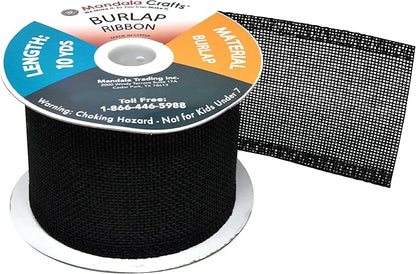 Mandala Crafts Black Burlap Ribbon 2.5 Inches Wide Jute Ribbons for Crafts - 20 Yds Roll Rustic Burlap Wrap Trim Ribbons for Wreaths Bows Wedding Party Decoration