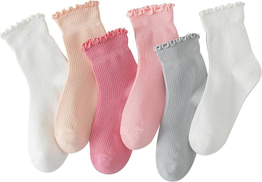 Hstyle 6 Pairs of Ruffle Socks Women, Cute Ruffle Ankle Socks