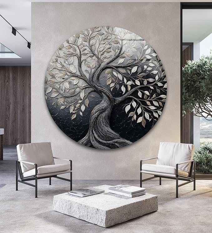 My Photostation.com 20''(50cm) Diameter Twilight Tree of Life Round Glass Wall Art Tempered Glass Printing Wall Decor Large Wall Art Wall Hangings