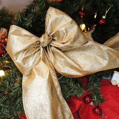 CT CRAFT LLC Glitter Wired Ribbon 6" x 10 Yards Light Gold for Christmas Home Decor Bow Gift Wrapping DIY Crafts Wreath