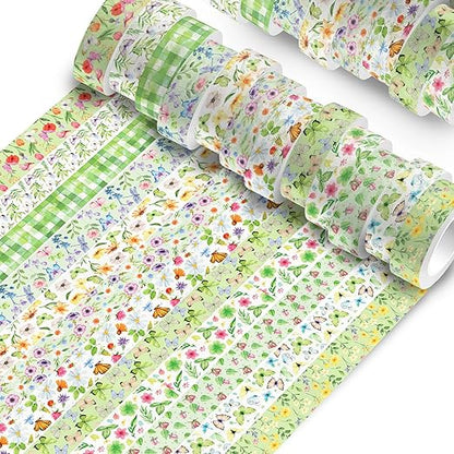 Adirasenotek Floral Washi Tape Set 12 Rolls,Flower Butterfly Washi Tape Decorative Paper Stickers Decorative Tape,DIY Art Crafts Wrapping Decor for Gifts Wrapping