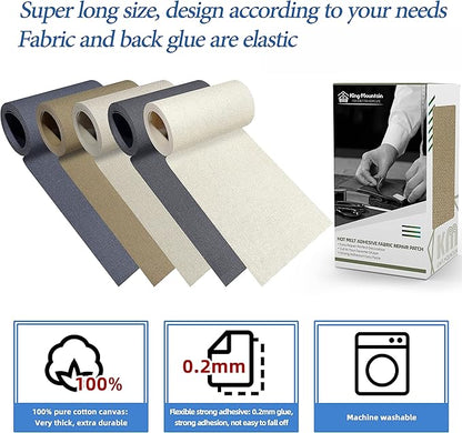 KING MOUNTAIN Canvas Iron on Patch,3"×60",Waterproof 100% Cotton Fabric Repair Patch,Used for Various Sofa,Tent,Clothes,Seats,Suitcases (Light Brown)