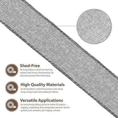 Mandala Crafts Gray Burlap Wired Ribbon 2.5 Inches Wide Jute Ribbons for Crafts - 10 Yds Roll Rustic Burlap Wrap Trim Ribbons for Wreaths Bows Party Decoration