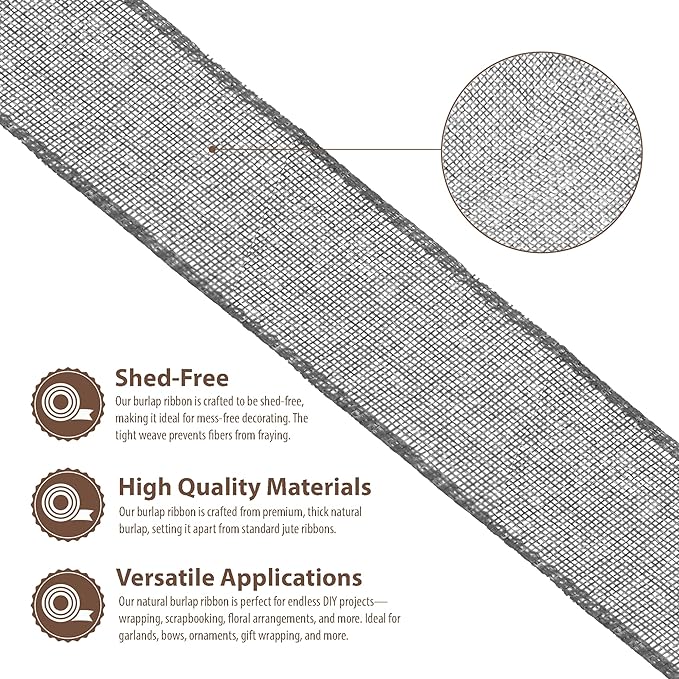 Mandala Crafts Gray Burlap Ribbon 3 Inches Wide Jute Ribbons for Crafts - 20 Yds Roll Rustic Burlap Wrap Trim Ribbons for Wreaths Bows Wedding Party Decoration