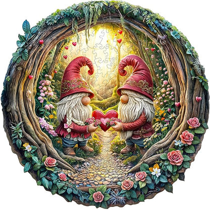 KAAYEE Wooden Puzzles for Adults, 3D Visual Effect Gnome Couple Wooden Jigsaw Puzzle Unique Shape Wood Puzzle Adult, 3D Effect Flat Puzzle Birthday Family Games (M-11.4 * 11.3in-200pcs)