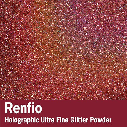 Renfio Holographic Ultra Fine Glitter Powder Metallic Resin Glitter 2.11 Oz (60g) PET Flakes Crafts Sequins 1/128" 0.008" 0.2mm Epoxy Chips Flakes for Tumblers Slime - Laser Dark Pink