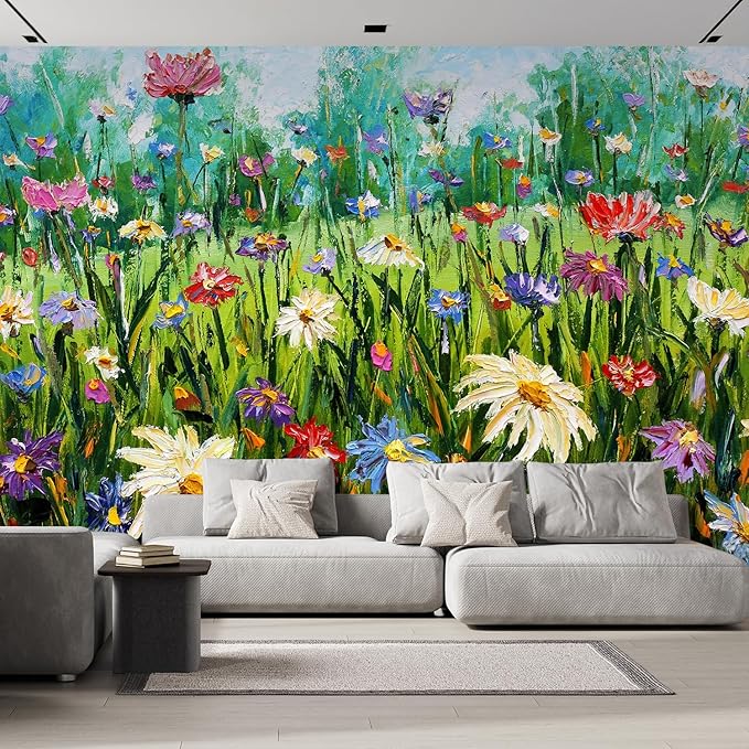 wall26 Wall Sticker/Wall Mural Wildflower Abstract, Not Peel and Stick, Non-Woven Wallpaper Decorative for Bedroom, Living Room,Office - 132x144 inches