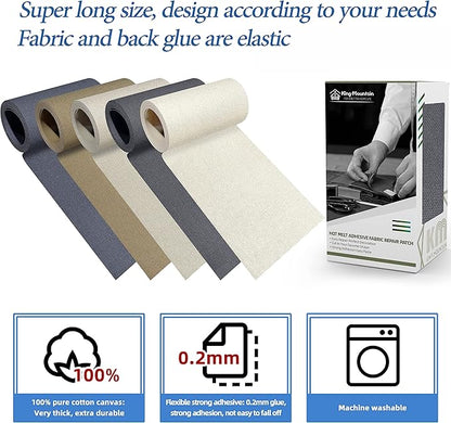KING MOUNTAIN Canvas Iron on Patch,3"×60",Waterproof 100% Cotton Fabric Repair Patch,Used for Various Sofa,Tent,Clothes,Seats,Suitcases (Medium Gray)
