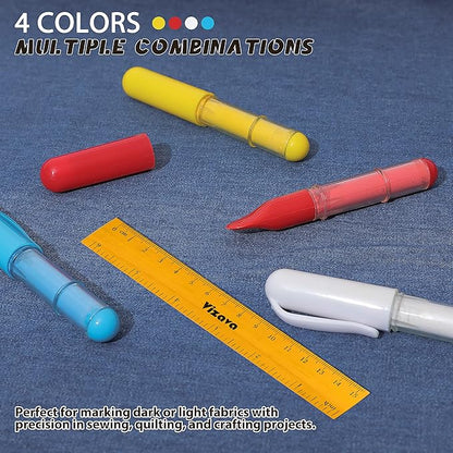 Fabric Chalk Markers for Sewing,Quilting,Crafting|Erasable Tailor Chalk|Work on Various Fabrics|Dosing Wheel Drawing Precise Line(2pk Yellow,White professional tailors chalks pencil&1Ruler)