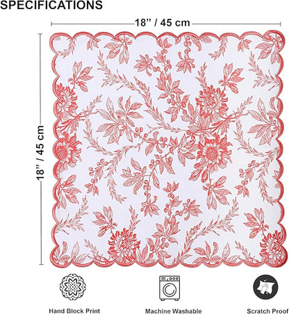 Ridhi Peach Coral Hand Block Print Napkins 18" x 18" Set of 4 Reusable Cotton Dinner Napkins for Weddings, Parties & Everyday Dining, Thanksgiving, Christmas, Fall