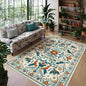 Morebes Washable Floral 8x10 Area Rugs for Living Room, Soft Insect Rug for Bedroom Non Slip, Ultra-Thin Distressed Birds Indoor Floor Throw Carpet for Classroom Playroom Farmhouse, Beige/Multi