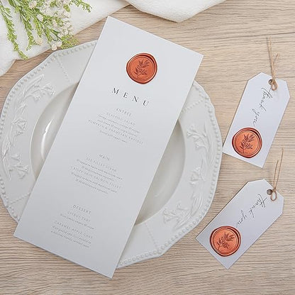 PONATIA 50PCS Terracotta Orange Wax Seal Stickers - Eucalyptus Design Self- Adhesive Stickers Perfect for Wedding Invitation, Envelopes, Christmas Cards, Menu, Vellum Jackets Decoraction