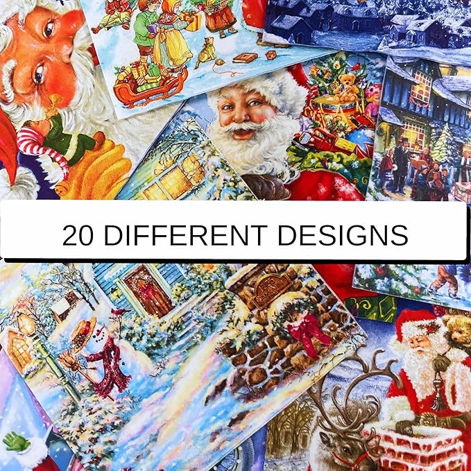Keep Unique Mystery Pack Decoupage Paper Napkins, 20-ct Assorted Surprise Napkins, Decorative Napkins Christmas for Art Craft Junk Journal, 20 Different Designs