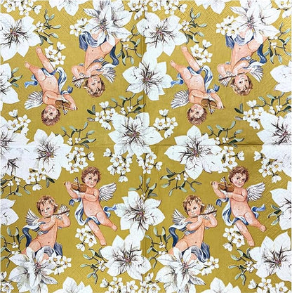 20-ct 13x13 Christmas Paper Decoupage Napkins, 3-Ply Servilletas Tissue Napkin for Dinner and Parties, Disposable Napkins (Angel Flower)