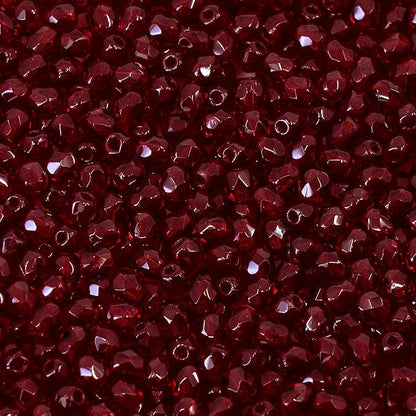 100 pcs Faceted Fire Polished Pressed Czech Glass Beads 3mm (0.12in), Bohemian Dark Ruby Red - 90100