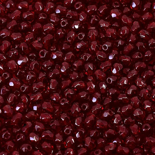 100 pcs Faceted Fire Polished Pressed Czech Glass Beads 3mm (0.12in), Bohemian Dark Ruby Red - 90100