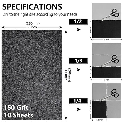 150 Grit Sandpaper, 9 x 11 Inch Wet Dry Sand Paper Hand Abrasive Sanding Sheets for Wood Metal Automotive Sanding and Polishing, Coarse - 10 Sheets