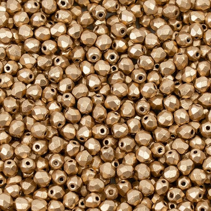 100pcs Faceted Fire Polished Pressed Czech Glass Beads 4mm (0.16in), Aztec Pale Gold - 01710