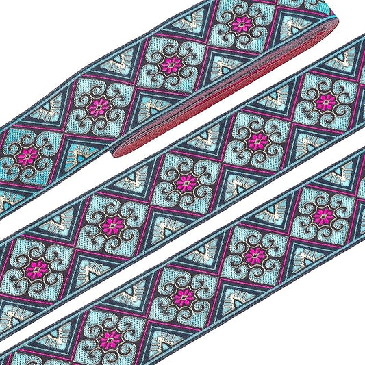 PH PandaHall 2 Inch Embroidered Woven Ribbon, 7 Yards Vintage Jacquard Ribbon Boho Flowers Straps Fabric Trim for Bohemian Persian Clothes Bag Holiday Christmas Decor Gift Wrap Decor