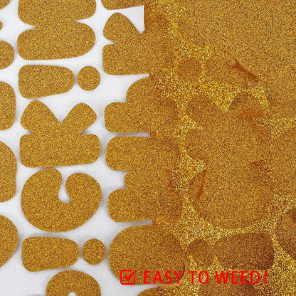 FUNKAKA Glitter Golden HTV Heat Transfer Vinyl Rolls, 12" x 8ft PU Iron on Vinyl for T-Shirt Golden Glitter HTV Vinyl for All Cutter Machines Easy to Cut & Weed for Heat Vinyl Design