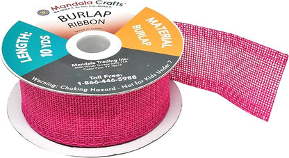 Mandala Crafts Hot Pink Burlap Ribbon 1.5 Inches Wide Jute Ribbons for Crafts - 20 Yds Roll Rustic Burlap Wrap Trim Ribbons for Wreaths Bows Wedding Party Decoration