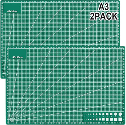 2 PCS Self Healing Cutting Mat 12" x 18": Sewing Rotary Cutting Mat for Crafts and Fabric Sewing Scrapbooking Quilting and Precision Cutting (2, Green)