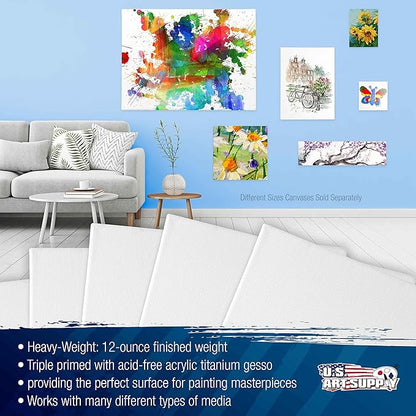 U.S. Art Supply 30 x 30 inch Stretched Canvas 12-Ounce Triple Primed, 6-Pack - Professional Artist Quality White Blank 3/4" Profile, 100% Cotton, Heavy-Weight Gesso - Acrylic Pouring, Oil Painting