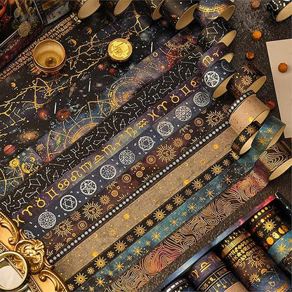 36 Rolls Galaxy Washi Tape Pack Stars Arts Adhesive Tapes Gold Silver Foil Decorative Masking Tape Sets for Craft, Kids, Scrapbook, DIY, Gift Wrapping (Constellation 36 Rolls)