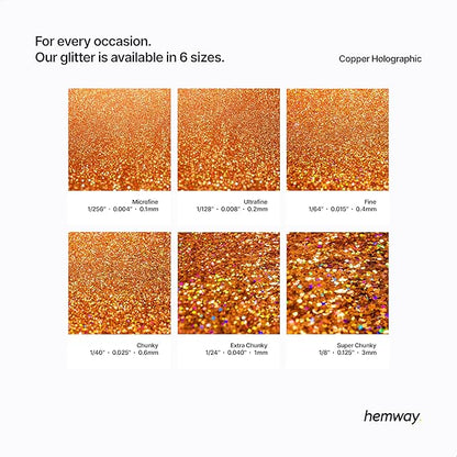 Hemway Polyurethane & Epoxy Resin Glitter 100g / 3.5oz Metallic Crystal Flake Additive for Flooring Jewelry Tumblers Glass Pigment - Extra Chunky (1/24" 0.040" 1mm) - Copper Holographic