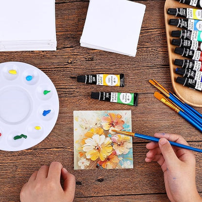 ESRICH Canvas Boards for Painting, 100 Pack Canvases for Painting 4x4 100% Cotton Small Paint Canvas Primed Acid Free Mini Blank Canvas Panels for Oil Paint,Watercolor,Acrylic Paint,Gouache&Tempera.
