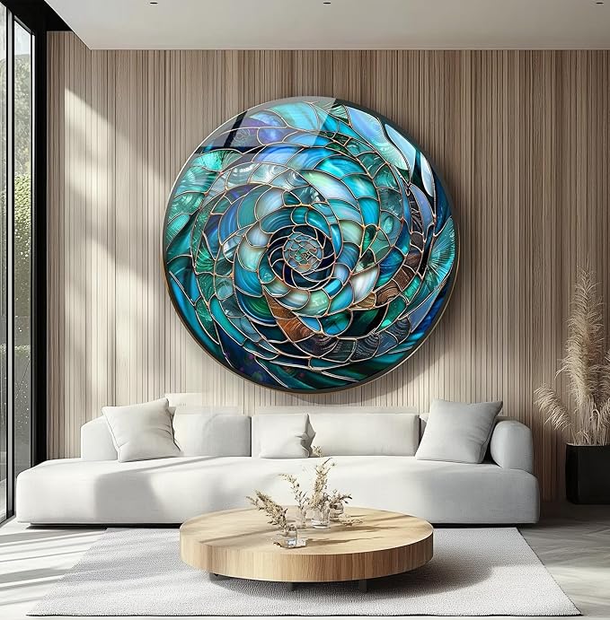 My Photostation.com 10''(25cm) Diameter Ocean Vortex Spiral Round Glass Wall Art Tempered Glass Printing Wall Decor Large Wall Art Wall Hangings