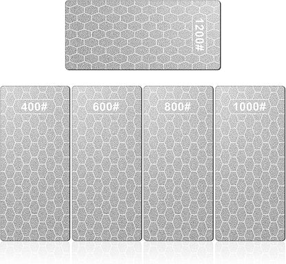 Diamond Sharpening Stone, 5 Pcs Knife Sharpening Stone with Extra Fine/Coarse Plate and Non-slip Base, 400/600/800/1000/1200 Grit
