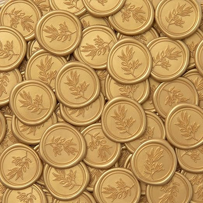 PONATIA Gold Wax Seal Stickers - Eucalyptus Wedding Invitation Envelope Seal, 50 Pcs Self-Adhesive, Perfect for Invitations, Christmas, Gift Wrapping, Party Menu Decor