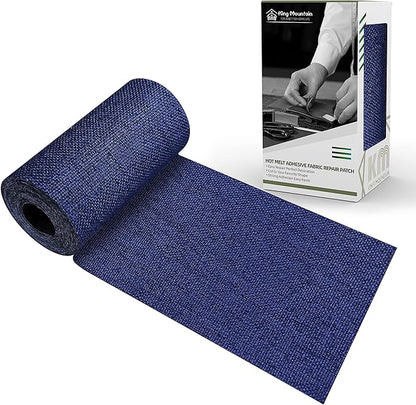 King Mountain Premium Linen Fabric Iron-on Repair Patch, Inside&Outside Fabric Repair Patch, 3"x60" with Backing Glue Linen Repair Decorative Patch kit (Linen-3"x60", Dark Blue)