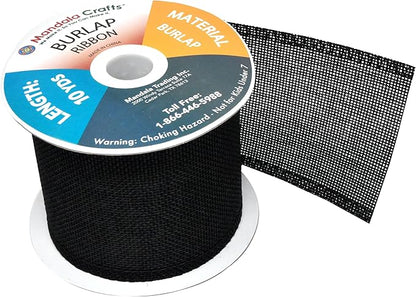 Mandala Crafts Black Burlap Ribbon 3 Inches Wide Jute Ribbons for Crafts - 20 Yds Roll Rustic Burlap Wrap Trim Ribbons for Wreaths Bows Wedding Party Decoration