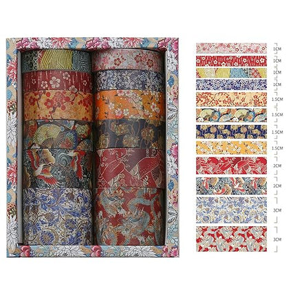 12 Rolls Kyoto Charm Washi Tape Set Japanese Arts Adhesive Tapes Geometric Garden Decorative Masking Tape Sets for Craft, Kids, Scrapbook, DIY, Gift Wrapping (Floral Bird)