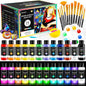 40 PCS Classic & Glow in the Dark Acrylic Paint Set with 12 Brushes, 2 Knives & Palette, 24 Colors Art Craft Paint for Beginners, Halloween Pumpkin Canvas Ceramic Rock Painting Kit