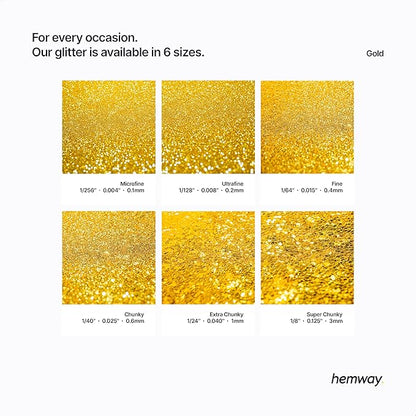 Hemway Polyurethane & Epoxy Resin Glitter 100g / 3.5oz Metallic Crystal Flake Additive for Flooring Jewelry Tumblers Glass Pigment - Microfine (1/256" 0.004" 0.1mm) - Gold